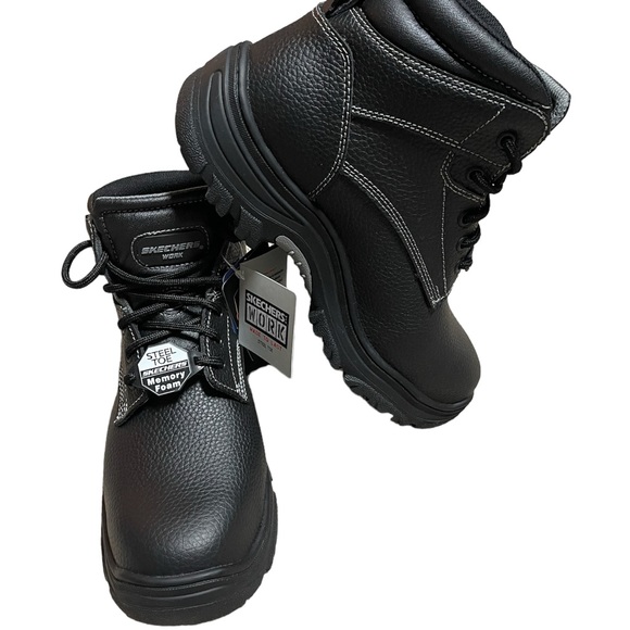 New Skechers Men’s Size 8.5 Wide Fit Steel Toe Memory Foam Burgin Work Boot - Picture 2 of 7